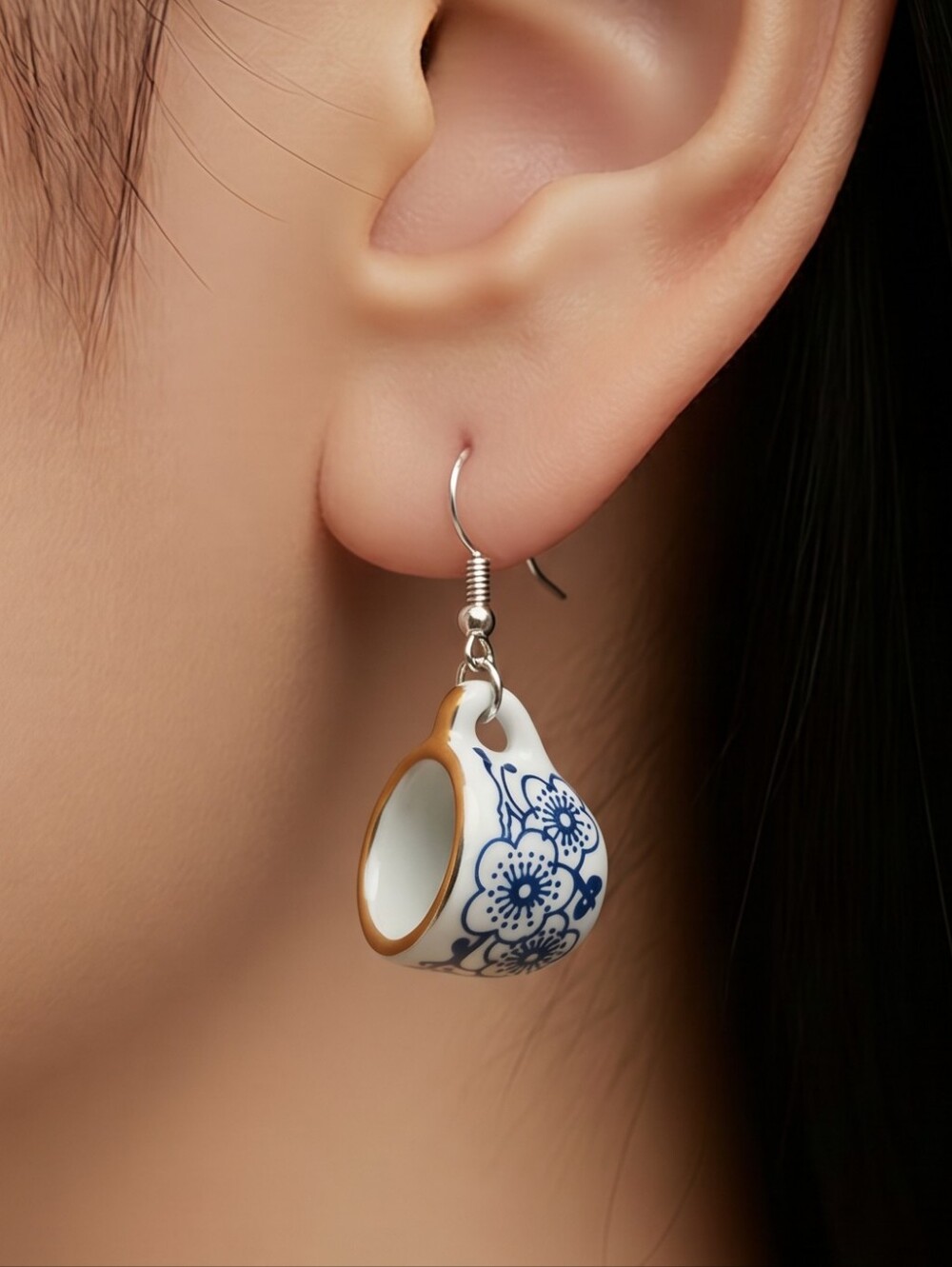 Blue White Teacup Earrings Tea Lover Bookish Gift Cottagecore Alice Wonderland